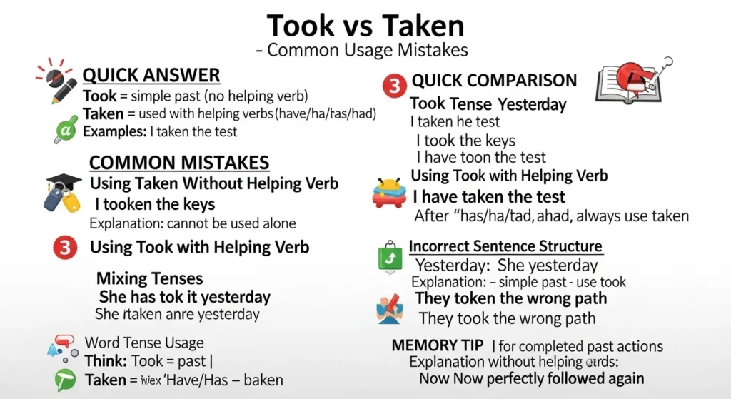 Common Mistakes with Took or Taken