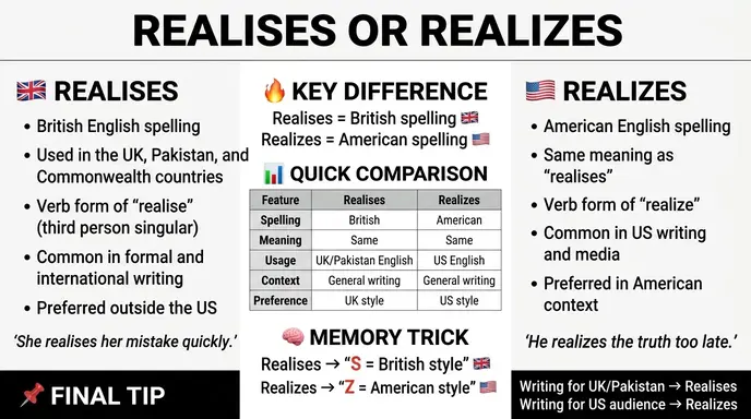 realises or realizes